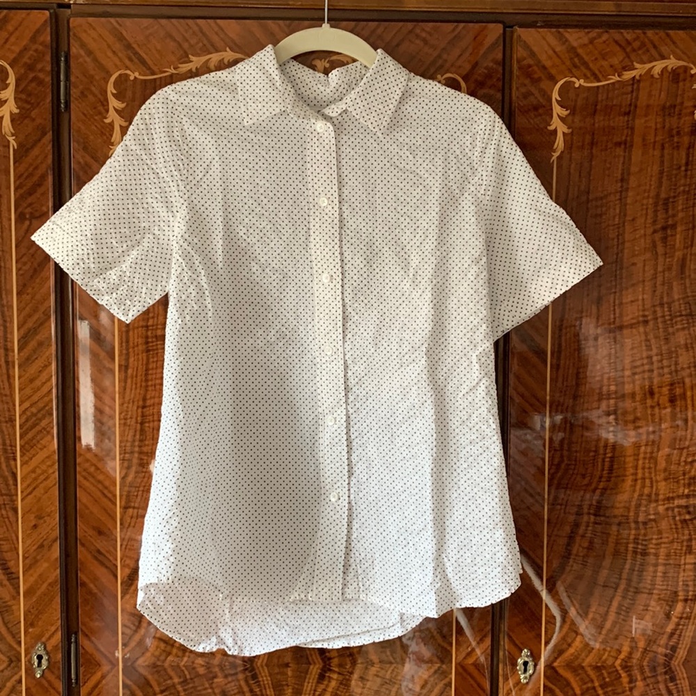 Madewell Black and White Polka Dot Cotton Button Down T Shirt Size Small